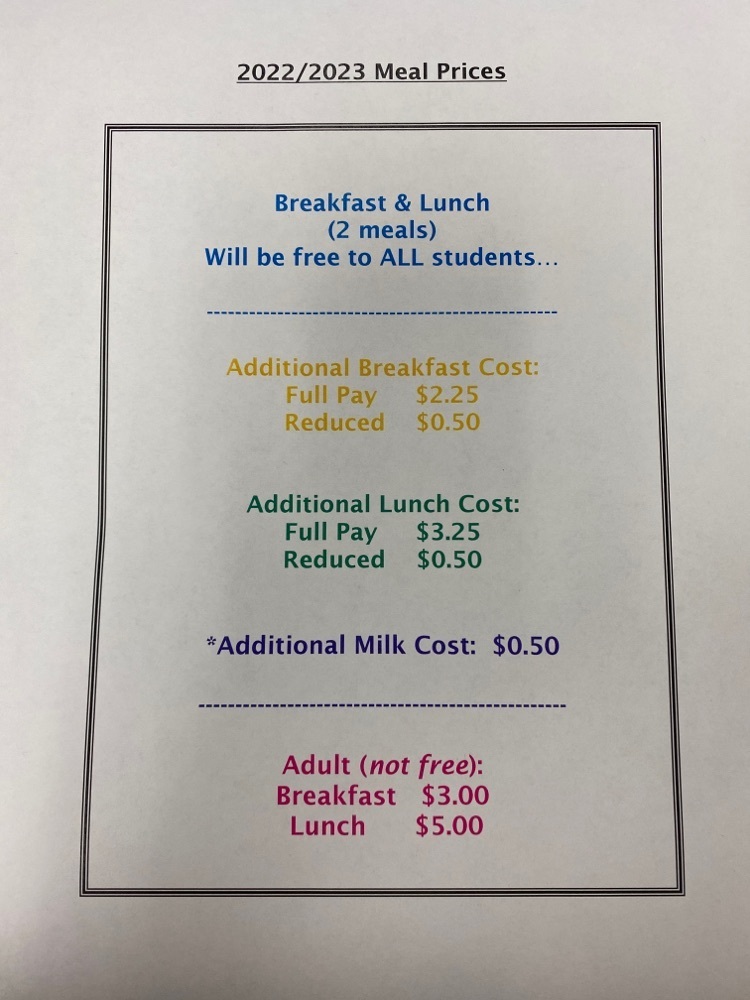 2022-2023 Meal Prices