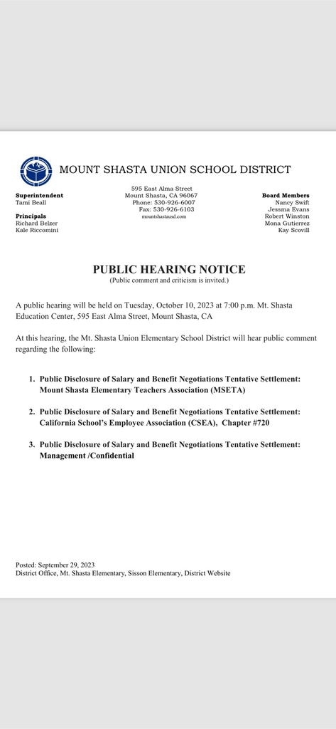 Public Hearing October 10, 2023. 